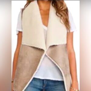 ARTISAN NY Womens Large Open Front Casual Faux Fur Suede Vest L